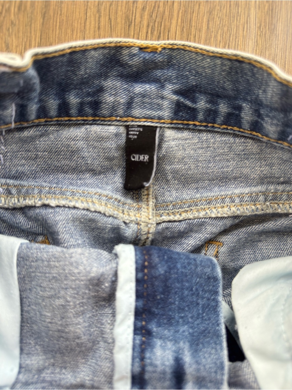 Cider Light Blue Patchwork Wide-Leg Denim Skirt - Picture 6 of 12